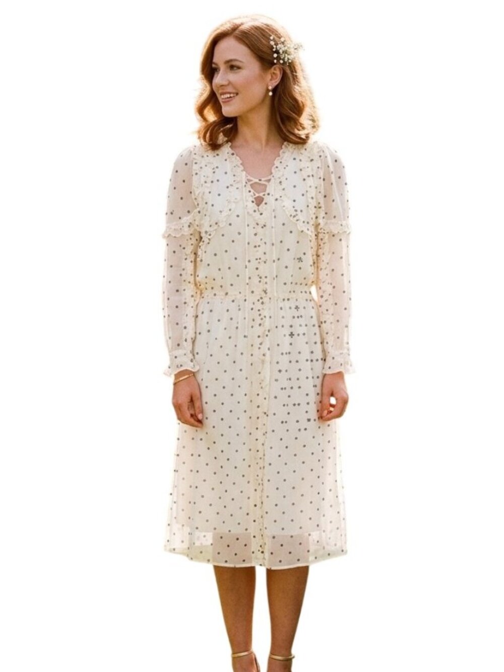 Koché Collective Ruffle Polka Dot Dress Bow Frill Romantic Feminine Size 34